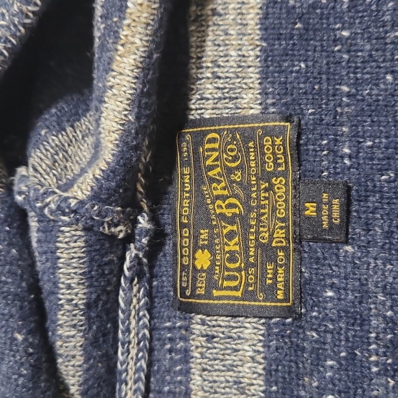 LUCKY BRAND Shirt Long Sleeve Hooded Blue Striped Pouch Pockets Size Med… - Picture 7 of 7